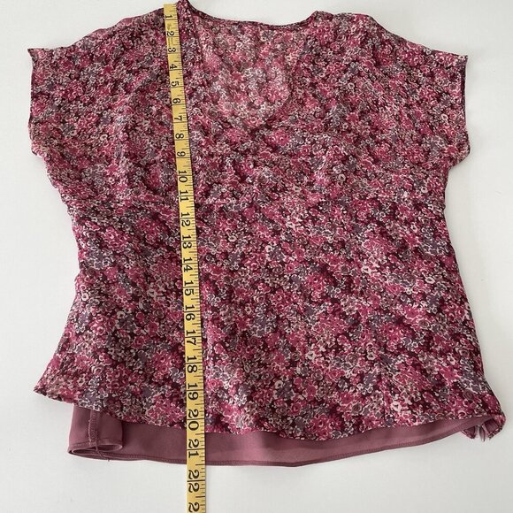 Vintage Y2K 90’s Petite Sophisticate Sz 6 Silk Top Pink Floral Sheer Babydoll - Picture 9 of 12